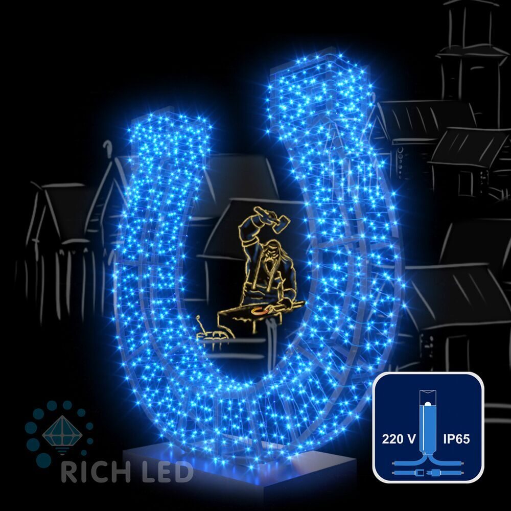 Светодиодная гирлянда Rich LED 10 м, 100 LED, 220 В, соединяемая, синий резиновый провод, синяя, статика